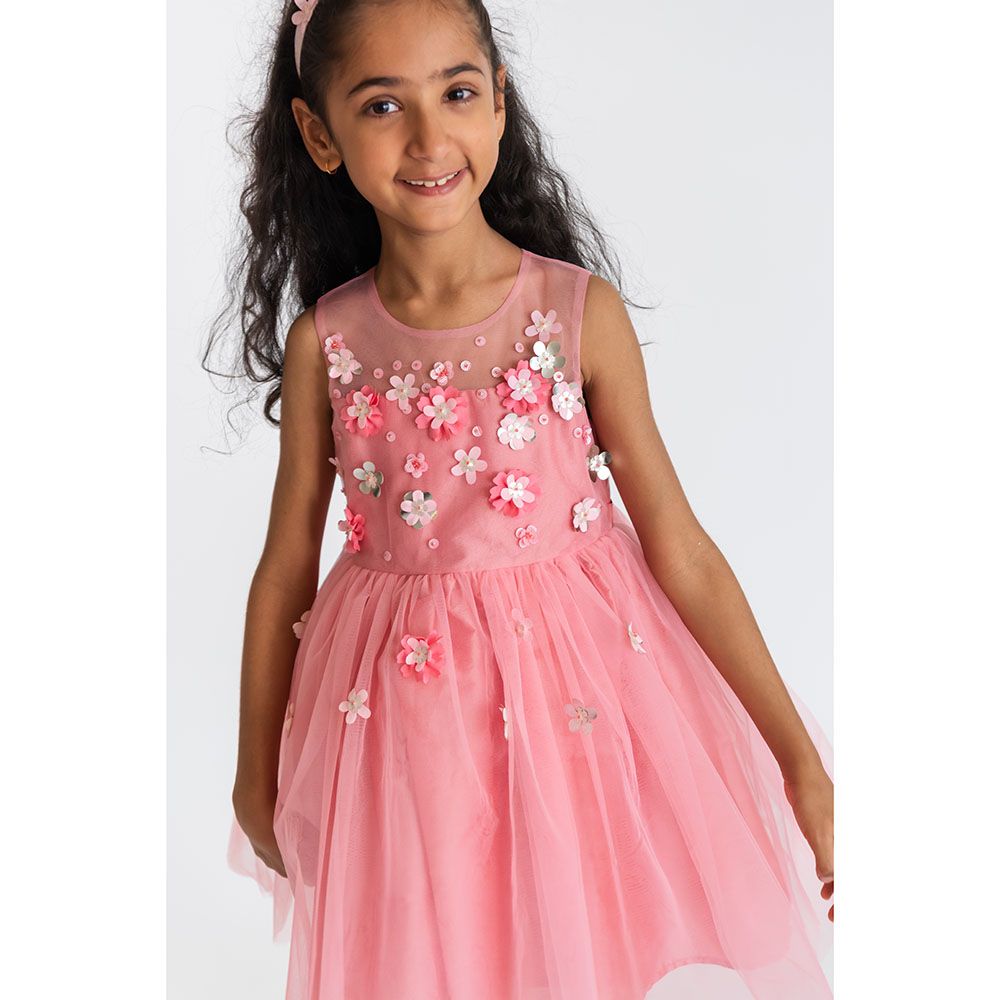 A Little Fable - Rose 3D Flower Dress - Rose Pink