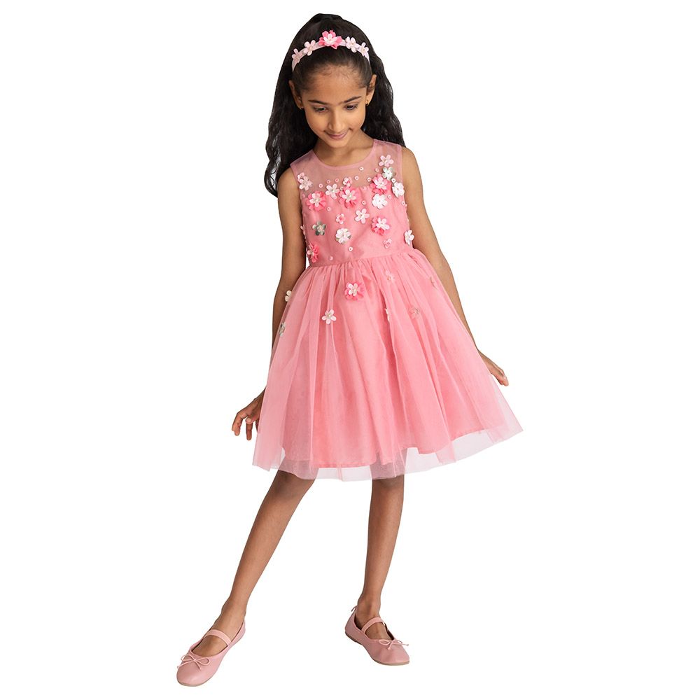 A Little Fable - Rose 3D Flower Dress - Rose Pink