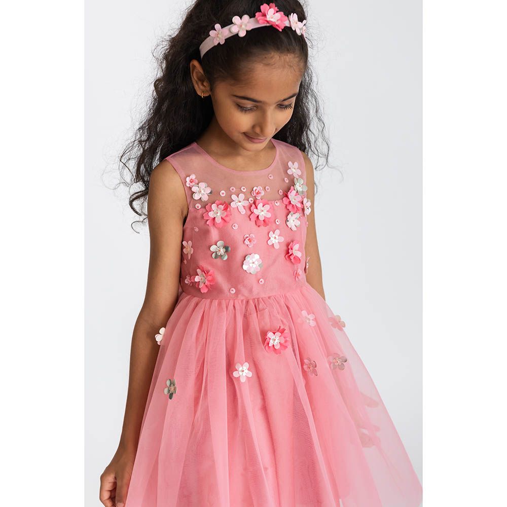 A Little Fable - Rose 3D Flower Dress - Rose Pink