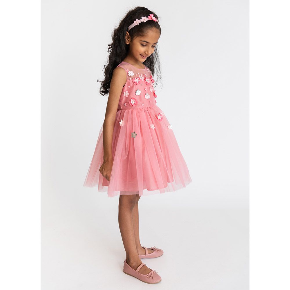 A Little Fable - Rose 3D Flower Dress - Rose Pink