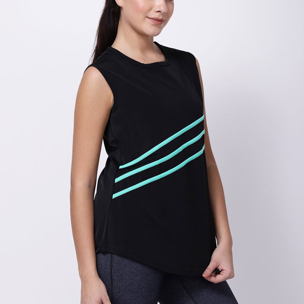 Studioactiv - Black-Neogreen Sleeveless Style Diva Tunic