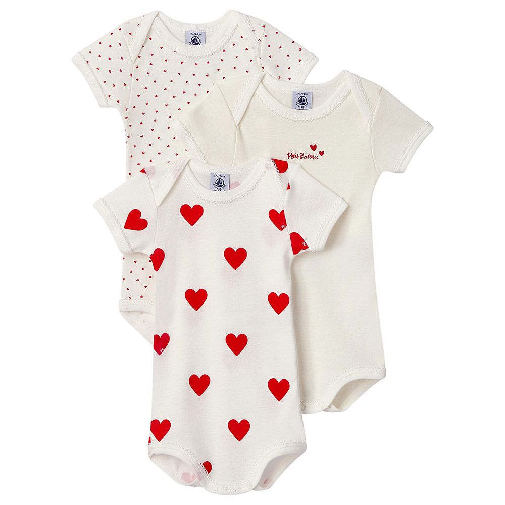 Petit Bateau - 3pc-Set - Babies Heart Print Cotton Bodysuit