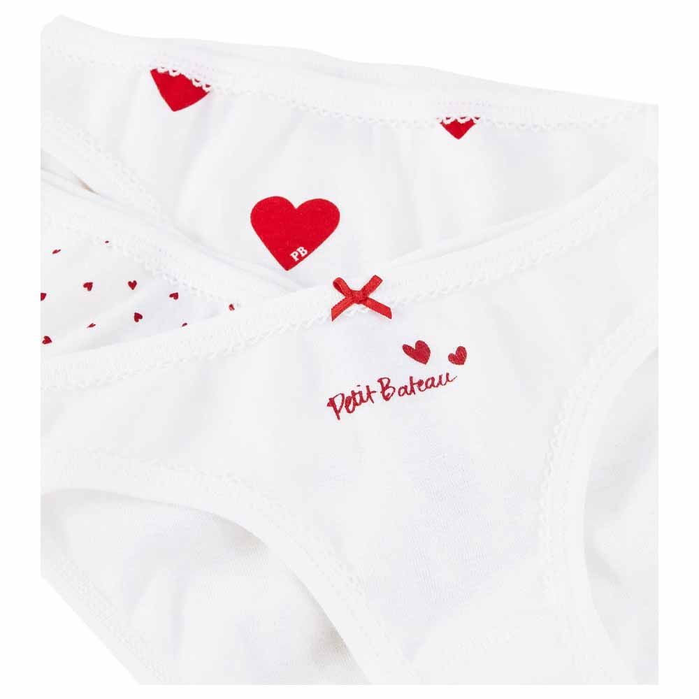 Petit Bateau - 3pc-Set - Girl's Heart Print Brief - White