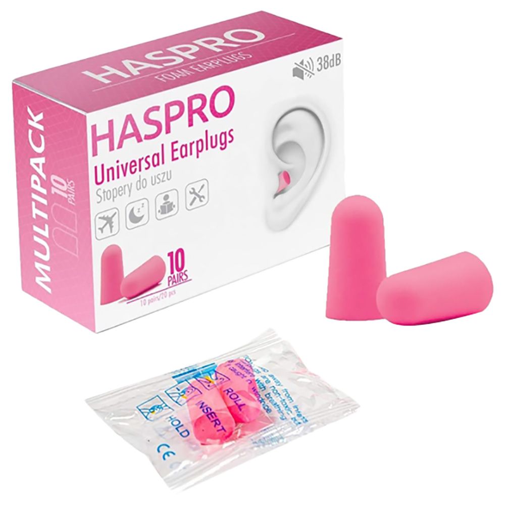 Haspro - Universal Foam Earplugs Pack of 10 Multipack - Pink