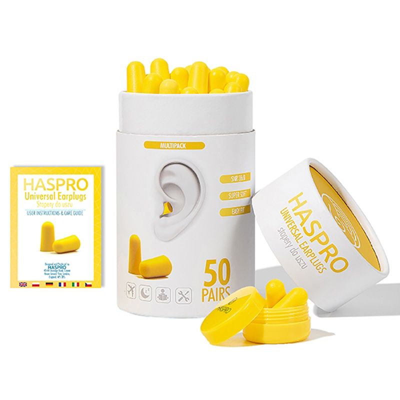 Haspro - Soft Tube Earplugs 50 Pairs - Yellow