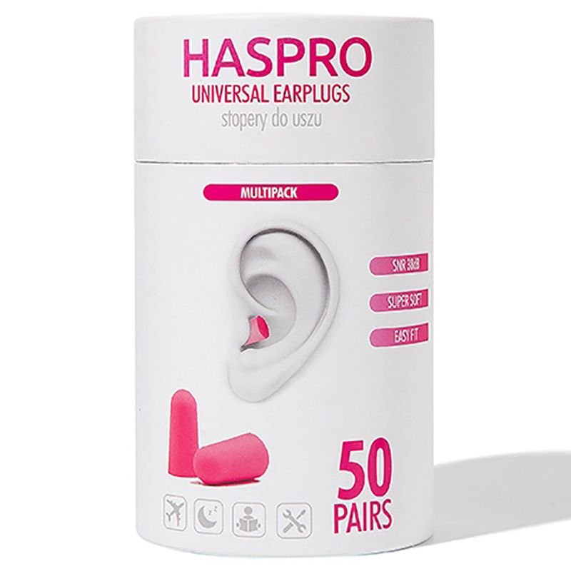 Haspro - Soft Tube Earplugs 50 Pairs - Pink