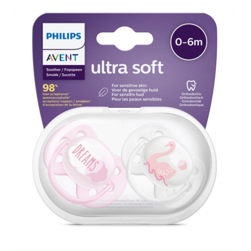 Philips Avent - Ultra Soft Soother 0-6M - Pack of 2 - Pink