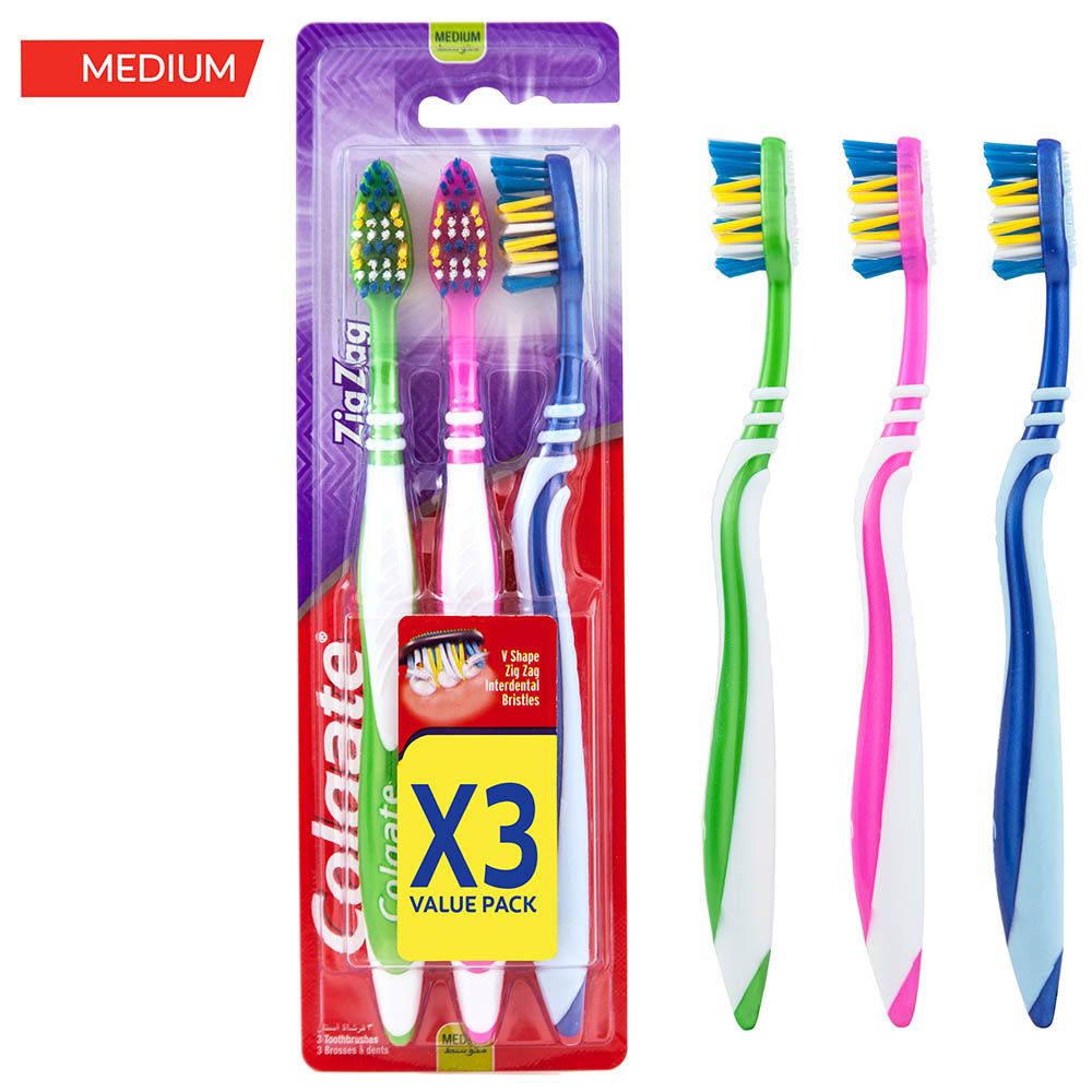 Colgate - ZigZag Flexible Multipack Medium Toothbrush 3pcs