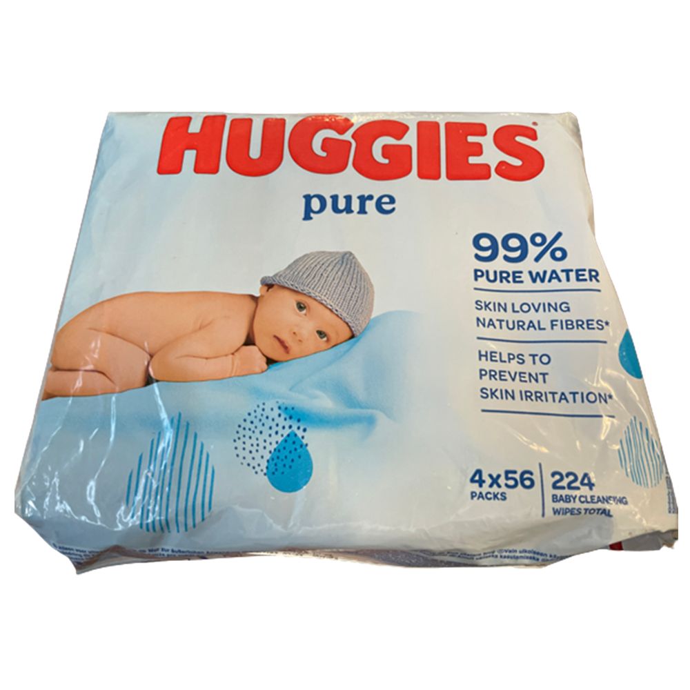 Huggies - Baby Wipes Pure- Pack of 4- 224 Pcs