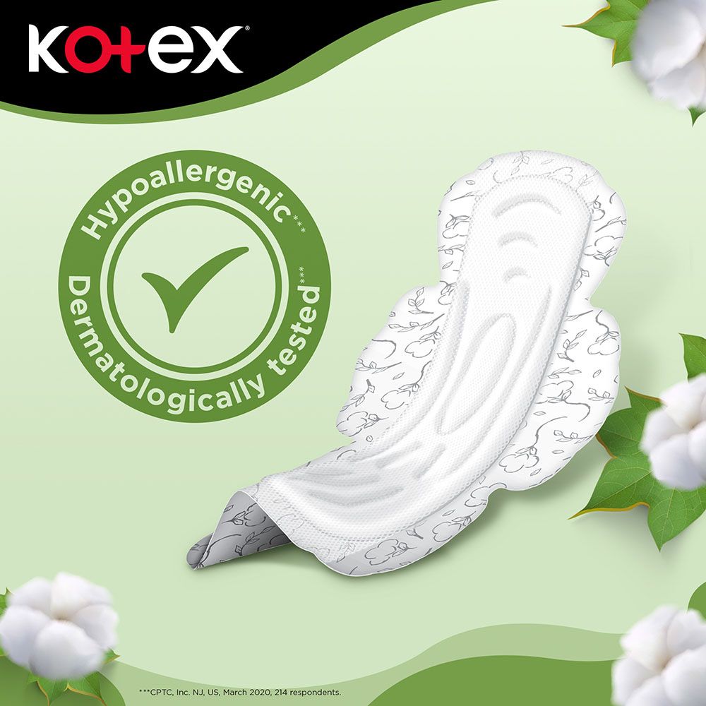 Kotex - Natural Maxi Protect Thick Pads, 100% Cotton Pad, Super Size with Wings, 50 Sanitary Pads