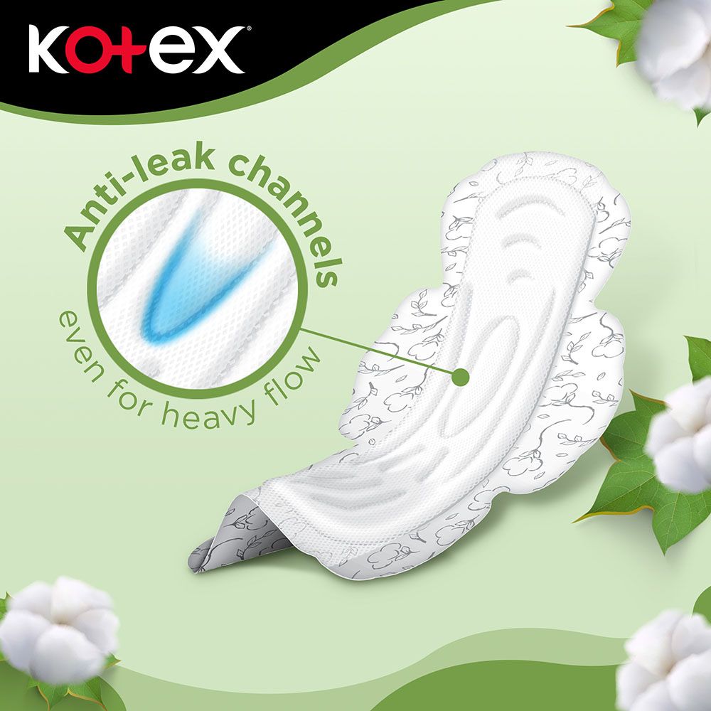 Kotex - Natural Maxi Protect Thick Pads, 100% Cotton Pad, Super Size with Wings, 50 Sanitary Pads