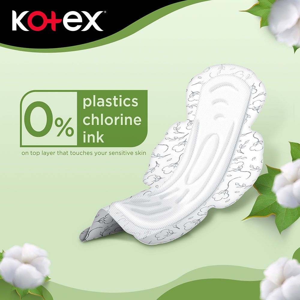 Kotex - Natural Maxi Protect Thick Pads, 100% Cotton Pad, Super Size with Wings, 50 Sanitary Pads