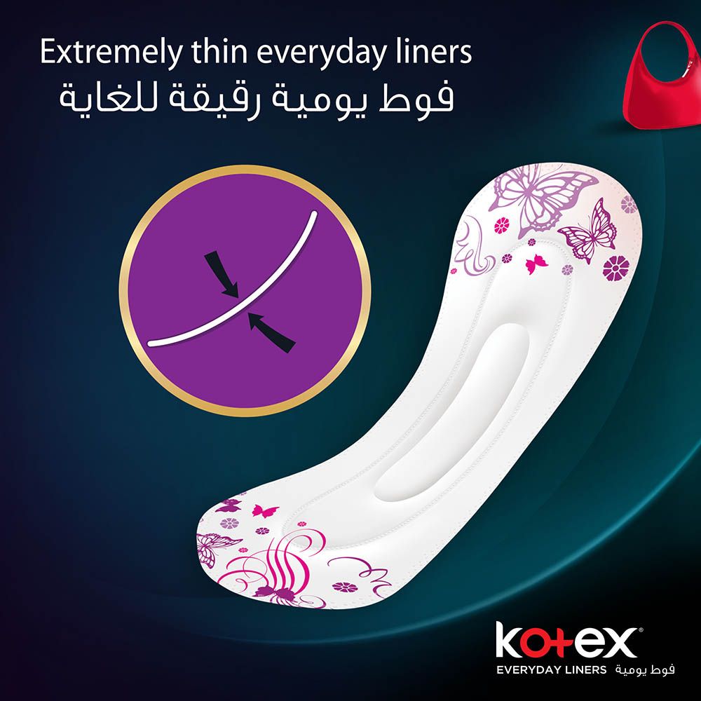 Kotex - Antibacterial Panty Liners, 99% Protection from Bacteria Growth, Long Size, 44 Daily Panty Liners