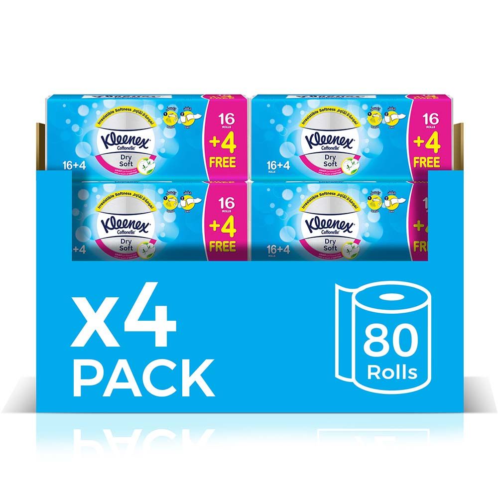 Kleenex - Dry Soft Toilet Tissue Paper, 2 PLY, 80 Rolls x 200 Sheets, Embossed Bathroom Tissue with a Touch Of Cotton