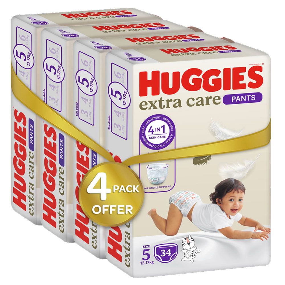 Huggies - Extra Care Culottes, Size 5, 12-17 kg, Super Mega Pack, 136 Diaper Pants - Packaging May Vary