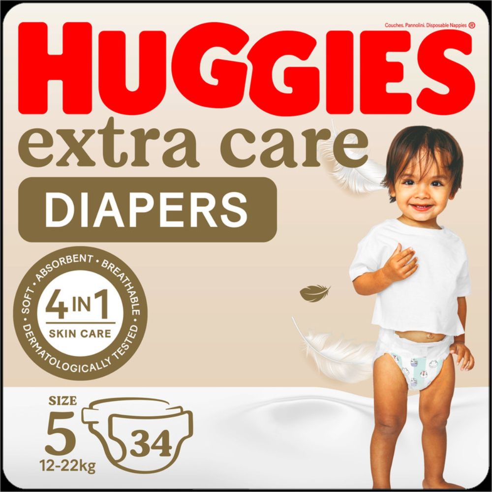 Huggies - Extra Care, Size 5, 12 -22 kg, Value Pack, 34 Diapers