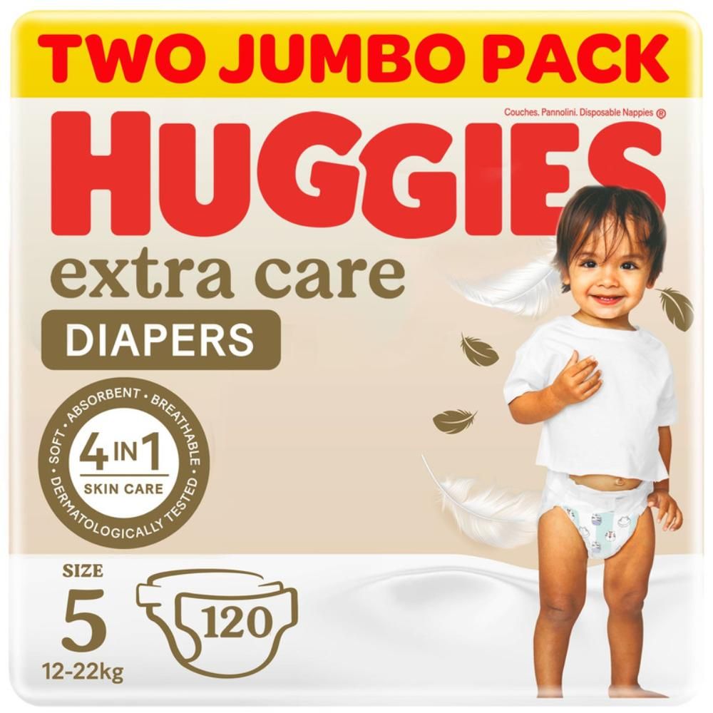 Huggies - Extra Care, Size 5, 12 -22 kg, Twin Jumbo Pack, 120 Diapers