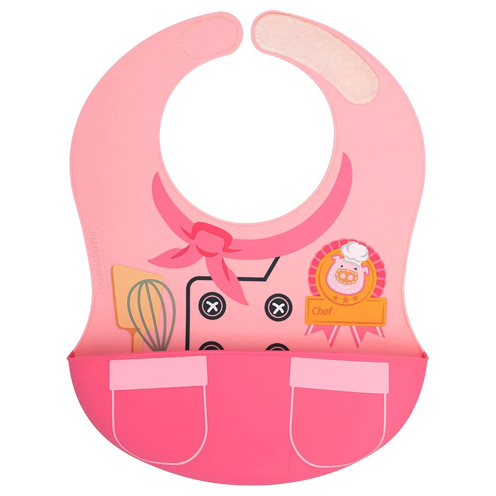 Marcus & Marcus - Wide Coverage Silicone Bib - Little Chef - Pink