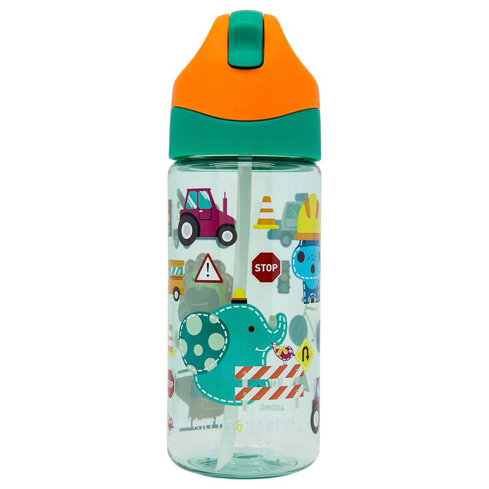 Marcus & Marcus - Germ Repel Tritan Straw Water Bottle - Transportation, 400ml - Green