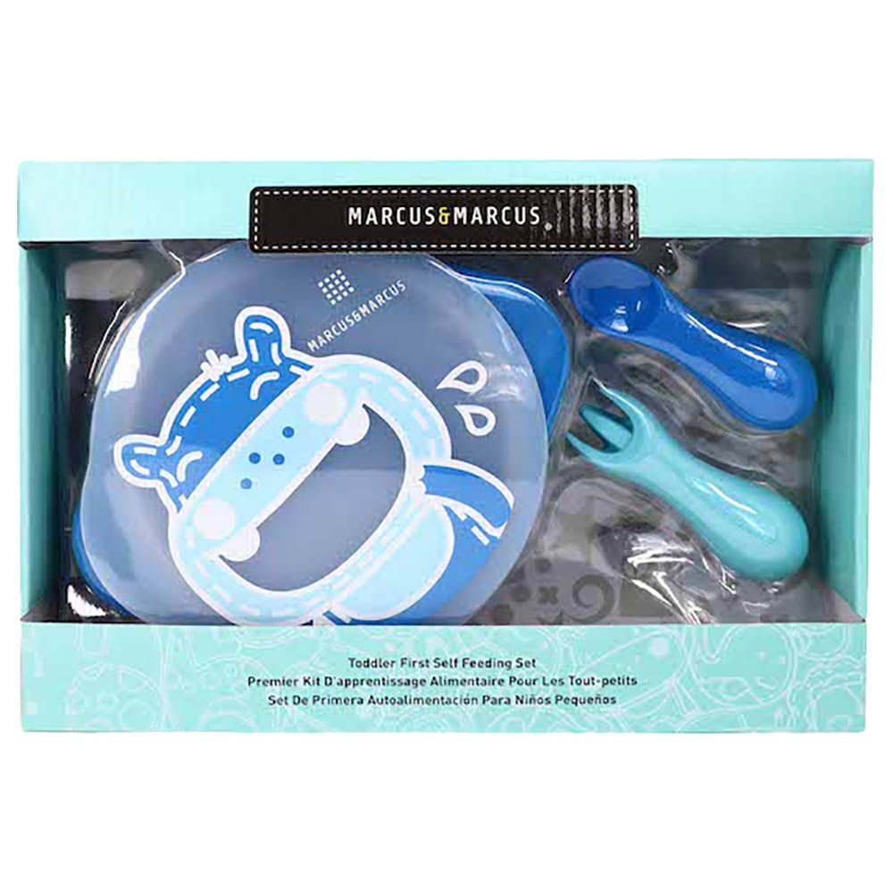 Marcus & Marcus - Silicone Toddler First Self Feeding Gift Set - Lucas