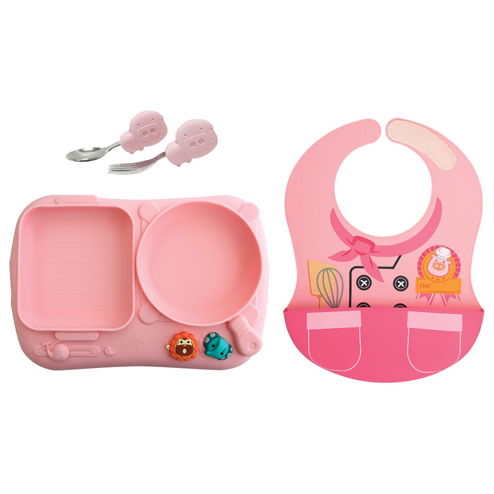 Marcus & Marcus - Silicone Creative Little Chef Meal Time Gift Set - Pink