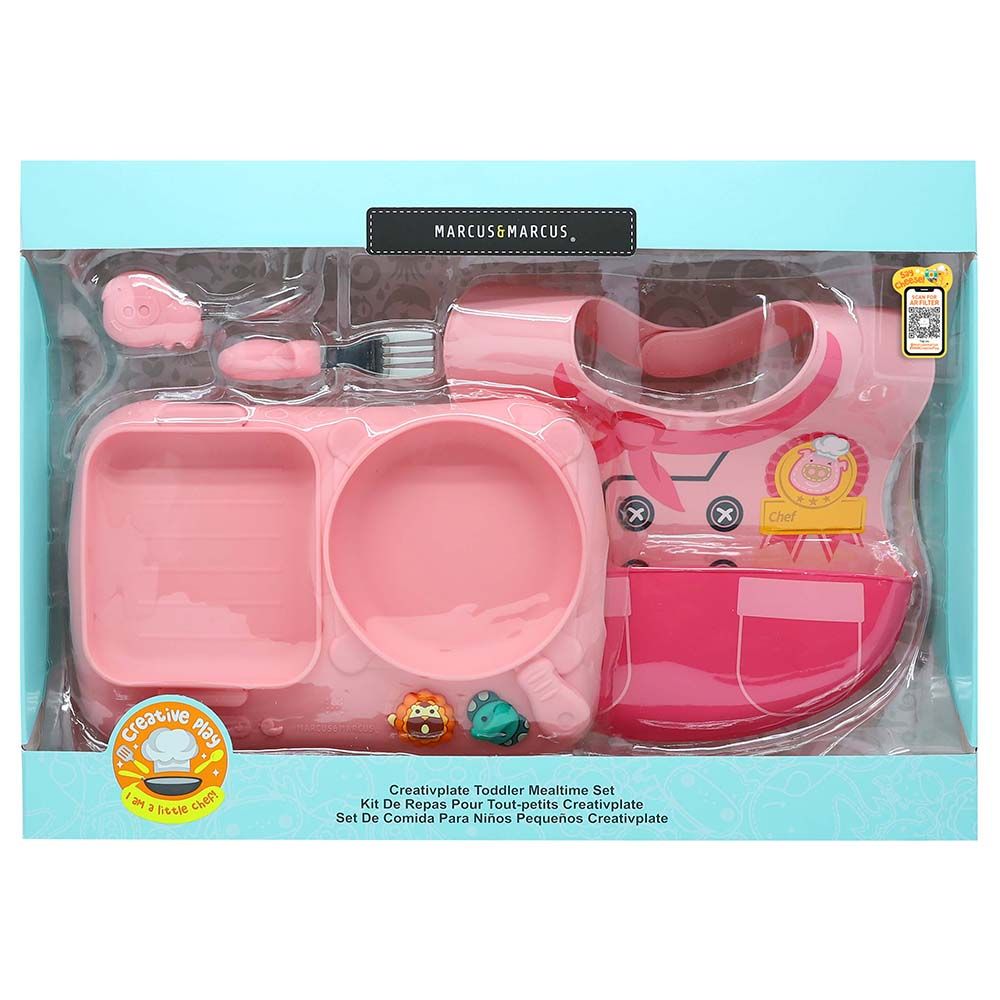 Marcus & Marcus - Silicone Creative Little Chef Meal Time Gift Set - Pink