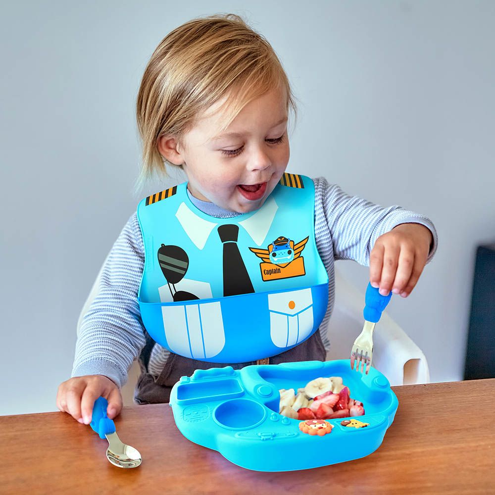 Marcus & Marcus - Silicone Creative Little Pilot Meal Time Set Gift - Lucas