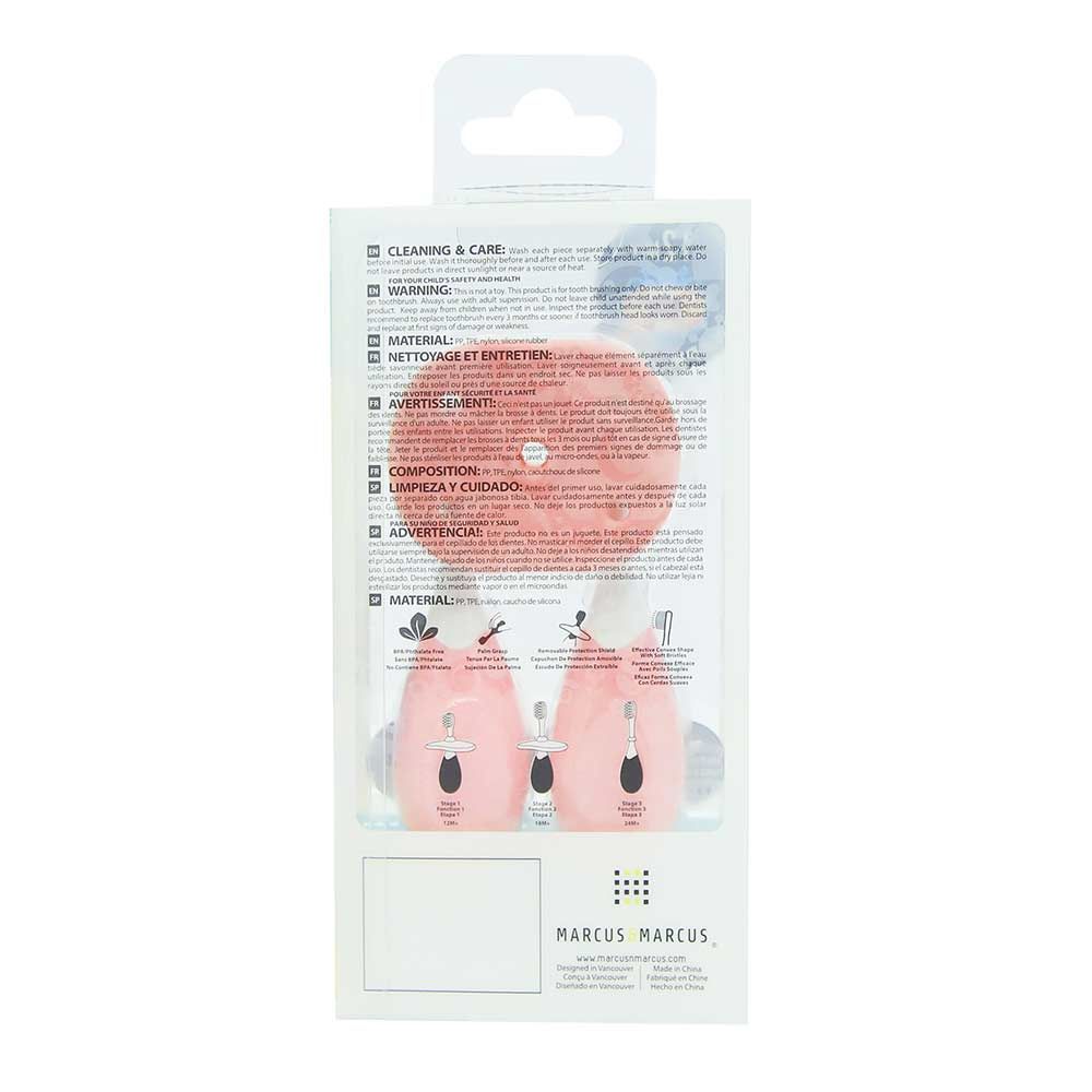 Marcus & Marcus Silicone Palm Grasp Toddler Training with Nylon Bristles Pink Toothbrush