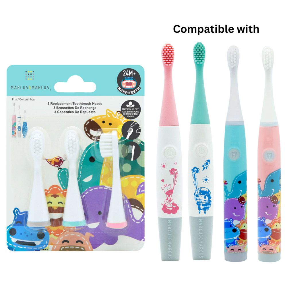 Marcus & Marcus - Sonic Electric Toothbrush w/ Silicone Head & 3 Nylon Heads - Pink