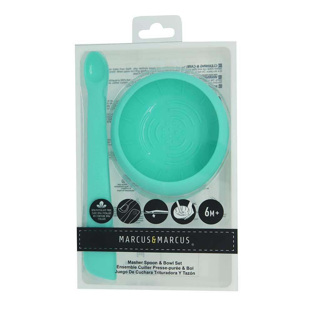 Marcus & Marcus - Silicone Food Masher Spoon & Bowl Set- Blue