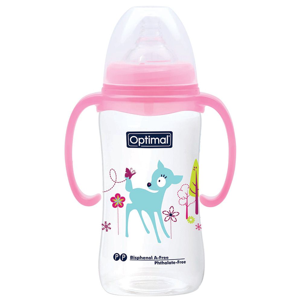 Optimal - Neck Feeding Bottle w/ Handle - 300ml - Pink