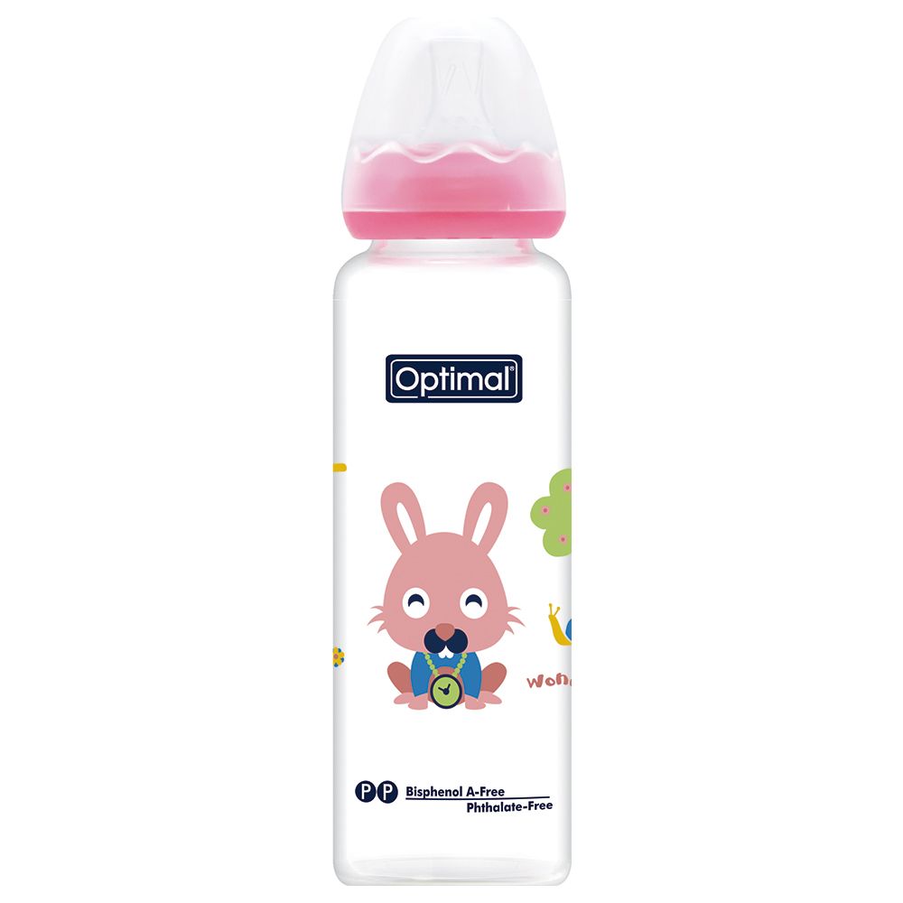 Optimal - Glass Feeding Bottle - 240ml - Pink