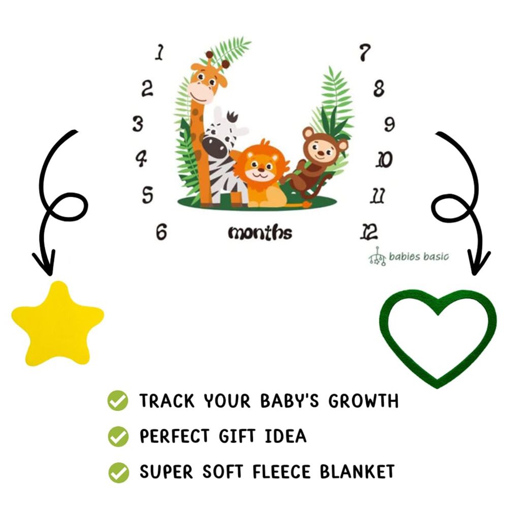 Babies Basic - Customizable Milestone Blanket - Jungle Animals