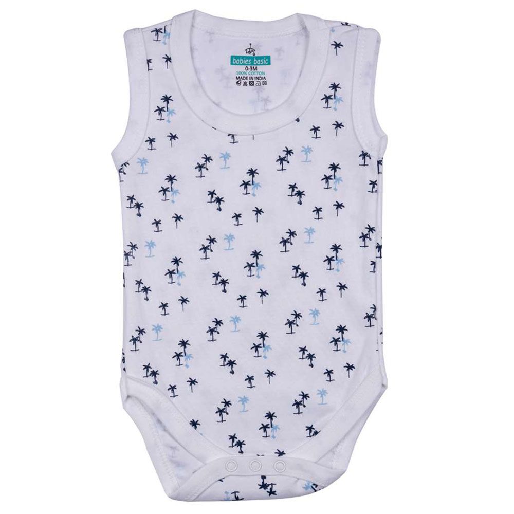 Babies Basic - 3pc-Set - Sleeveless Bodysuit - White Printed