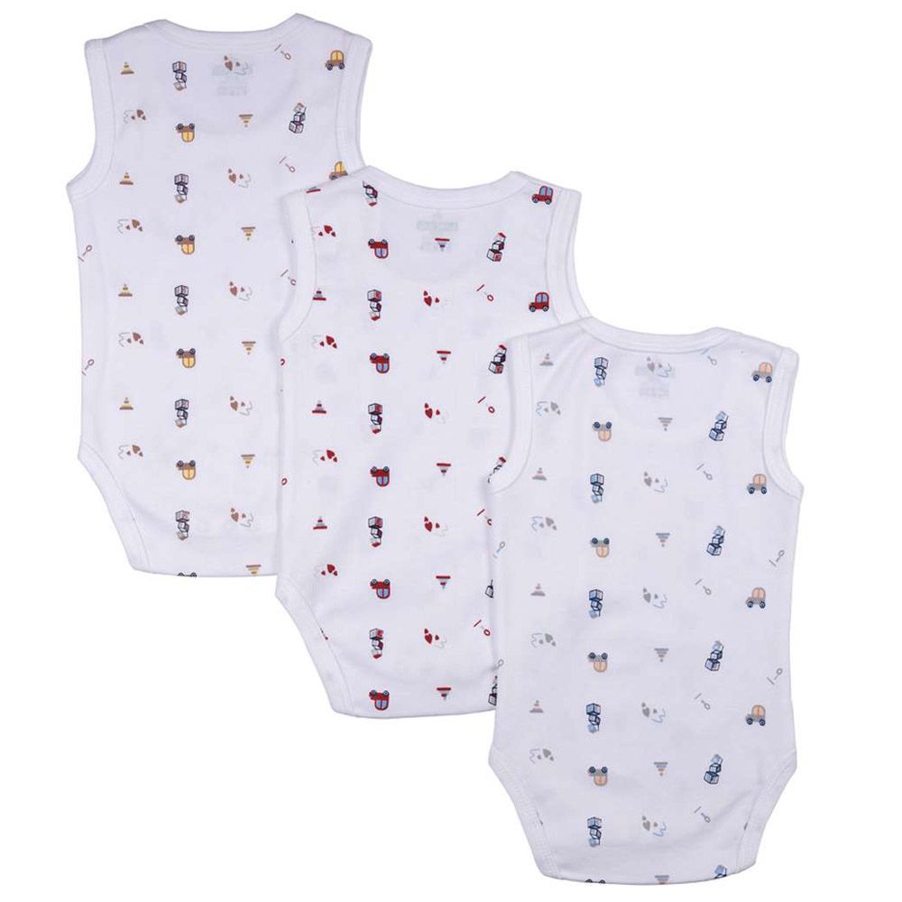 Babies Basic - 3pc-Set - Sleeveless Printed Bodysuit - White