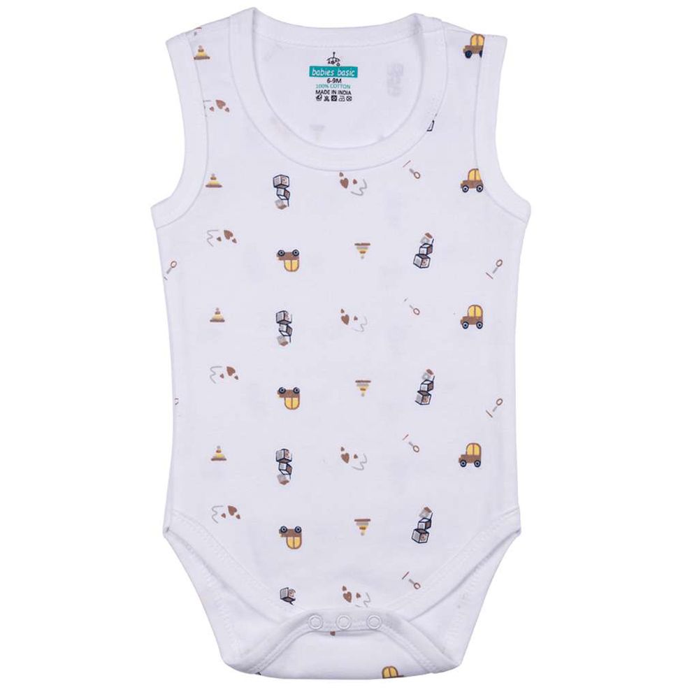 Babies Basic - 3pc-Set - Sleeveless Printed Bodysuit - White