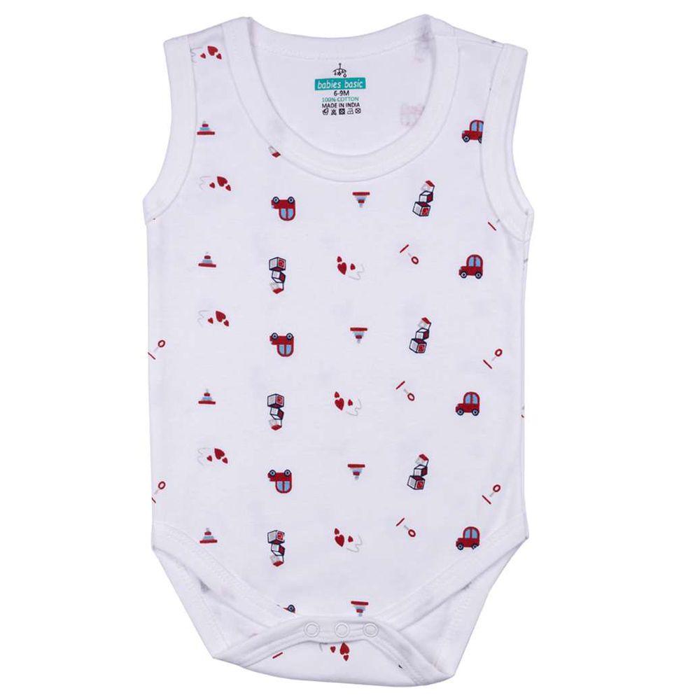 Babies Basic - 3pc-Set - Sleeveless Printed Bodysuit - White