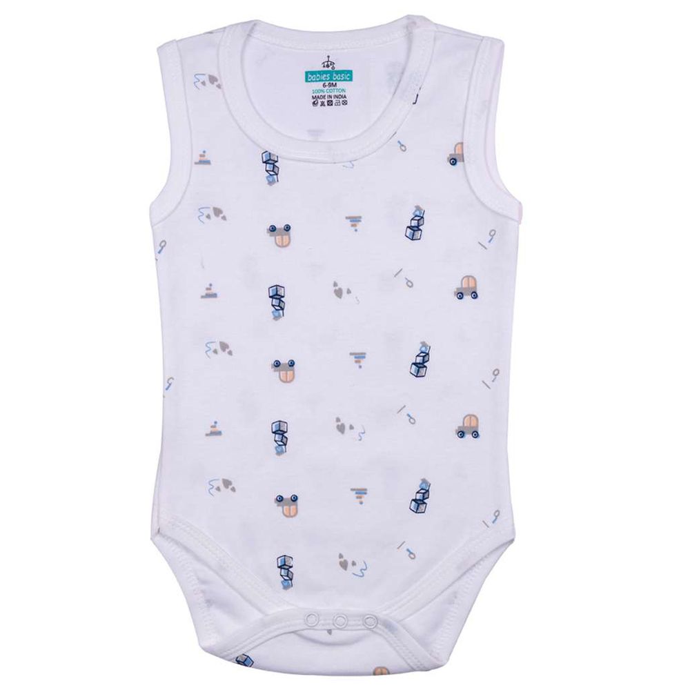 Babies Basic - 3pc-Set - Sleeveless Printed Bodysuit - White