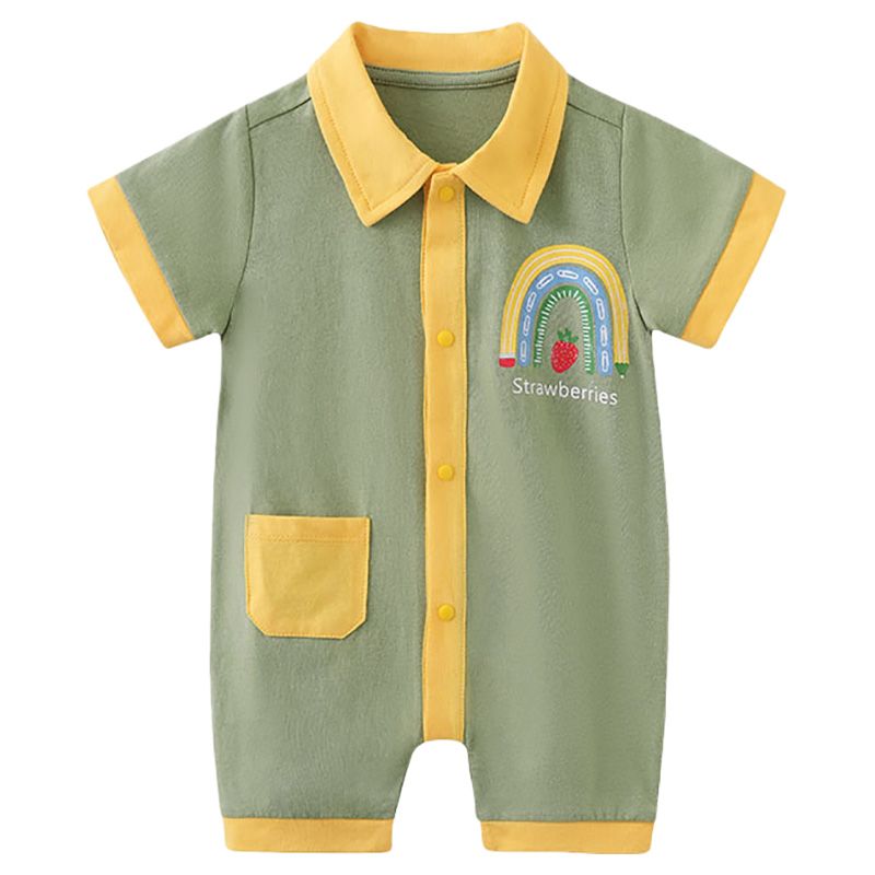 Sugar Rush - Classic Short Sleeves Polo Neck Romper - Green