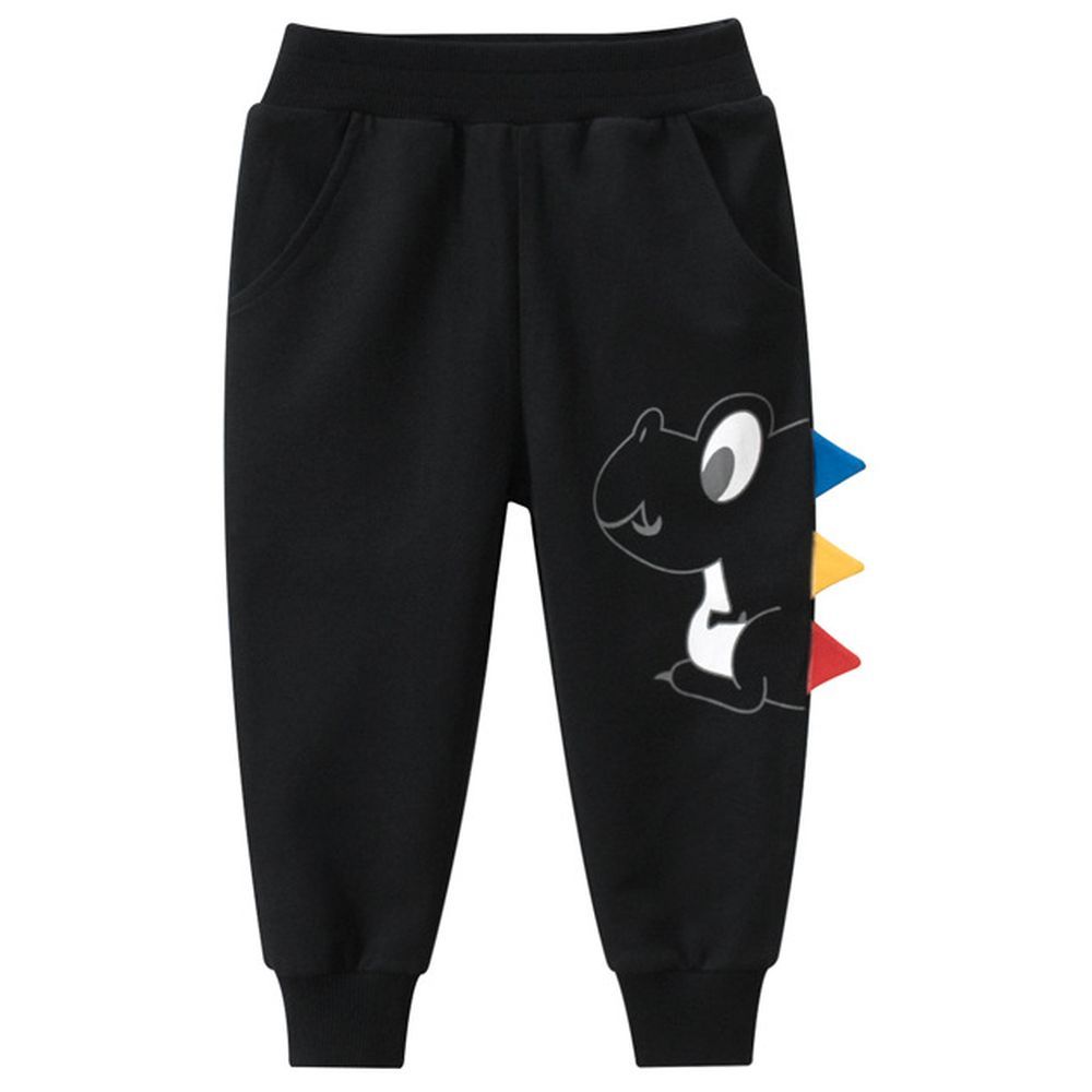 Sugar Rush - Appliqued Dino Regular Track Pants - Black