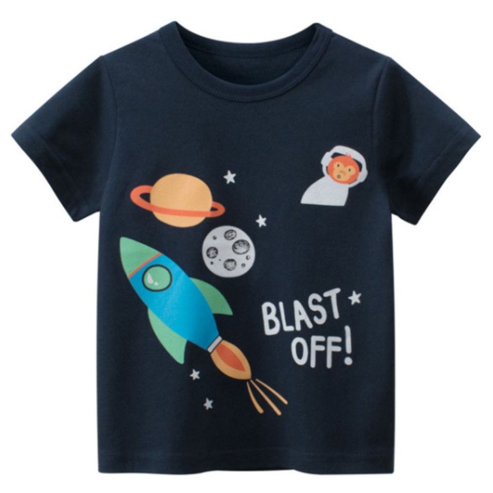 Sugar Rush - Printed Round Neck Short Sleeves T-Shirt - Navy