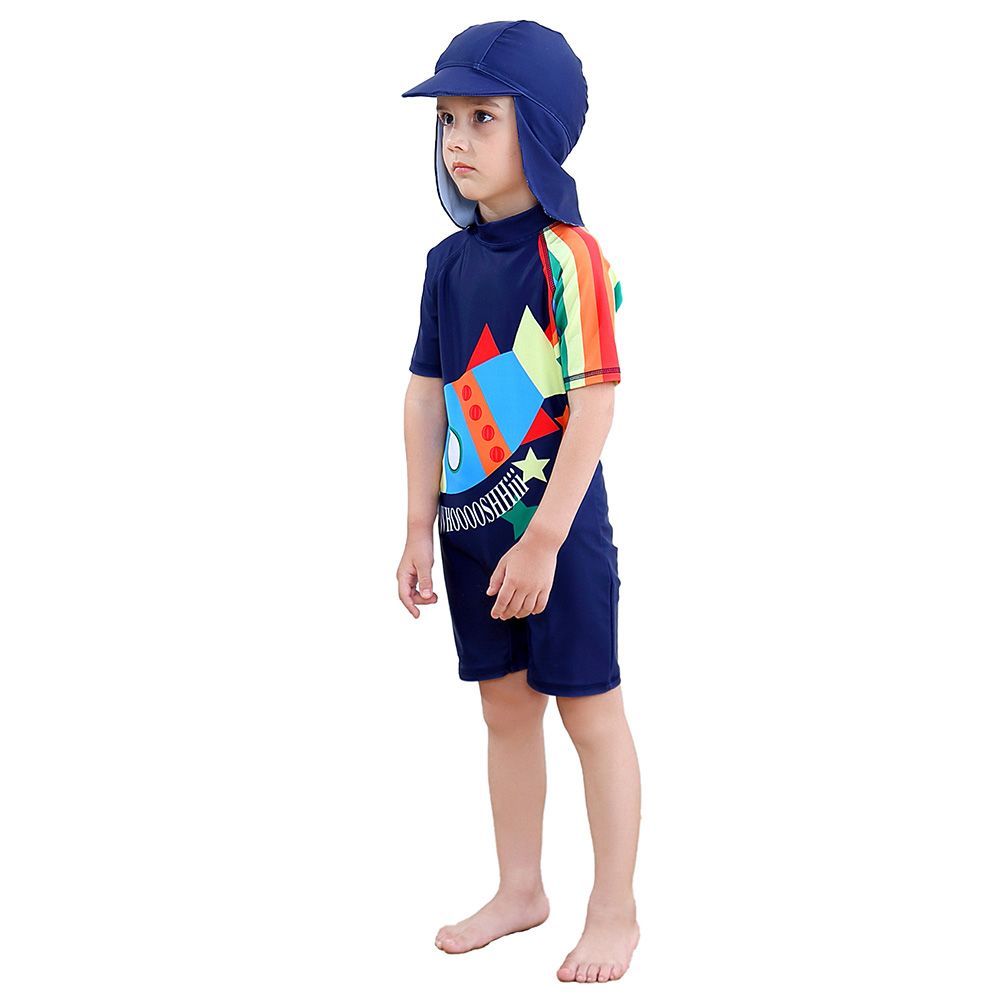 Sugar Rush - Printed Swimsuits w/ Caps - Blue