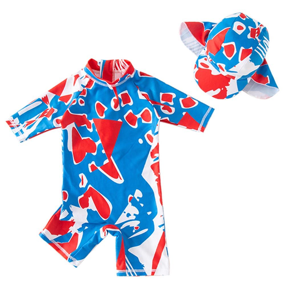 Sugar Rush - Printed Swimsuits w/ Caps - Blue_18m-6y