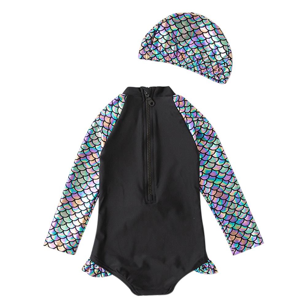 Sugar Rush - Full Sleeves Swimsuit & Cap - 2pc-Set - Black