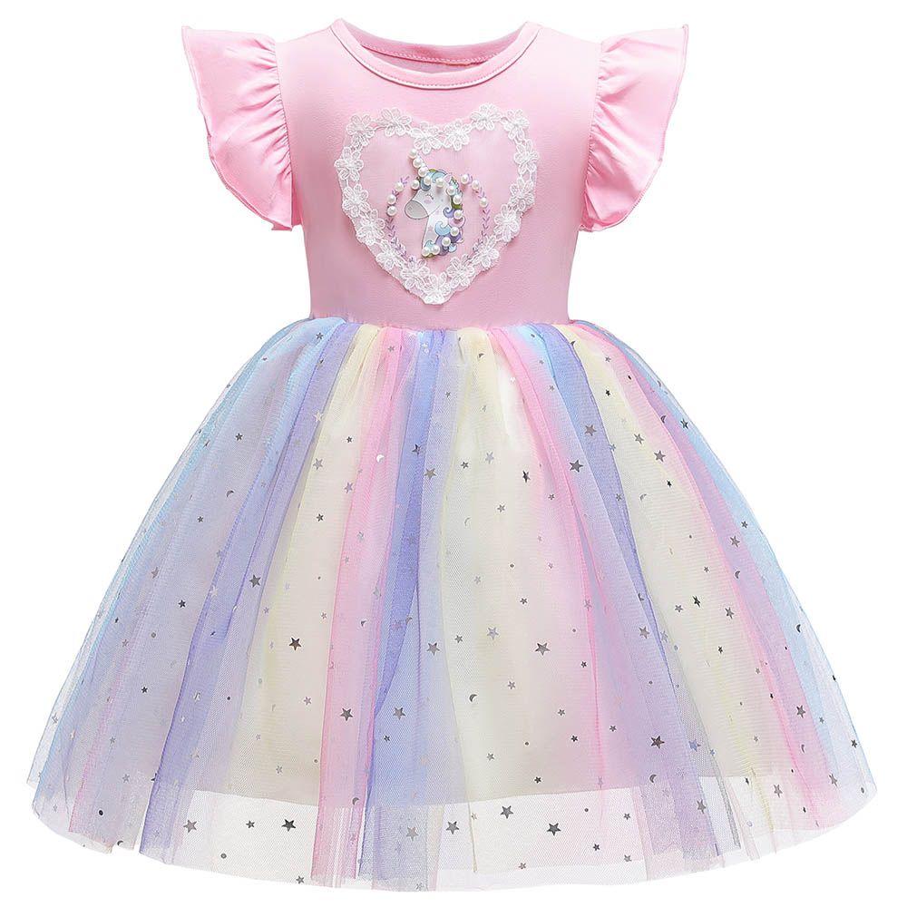 Sugar Rush - Appliqued Cap Sleeves Party Dresses, Pink