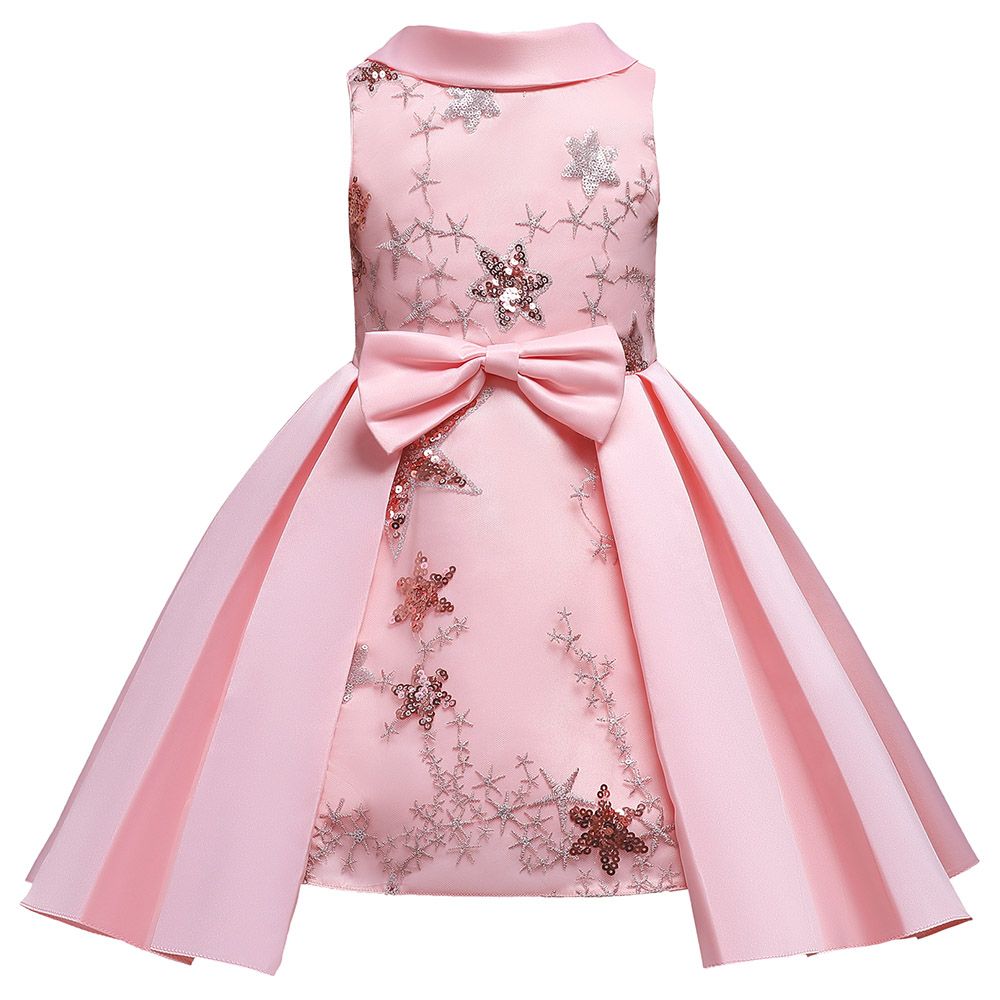 Sugar Rush - Embellished Round Neck Party Dress - Pink