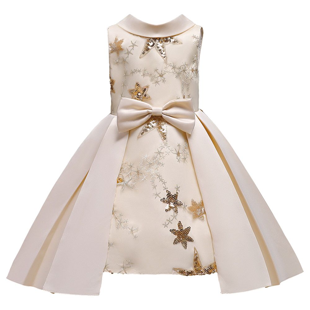 Sugar Rush - Embellished Round Neck Party Dress - Champagne