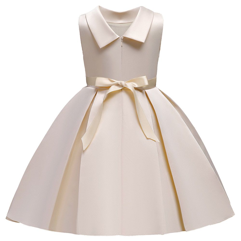 Sugar Rush - Embellished Round Neck Party Dress - Champagne