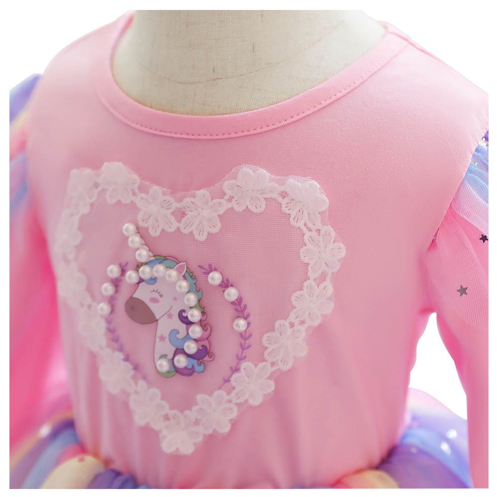 Sugar Rush - Round Neck Full Sleeves Party Dress - Pink_3-9y