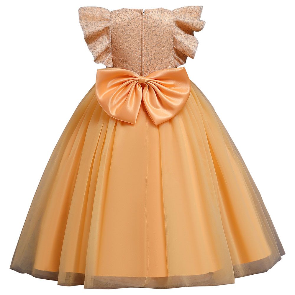 Sugar Rush - Laced Round Neck Long Party Dress - Orange